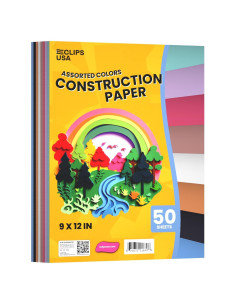 Papel de Construcción Multicolor E-CLIPS USA 50 Hojas 22.86x30.48cm