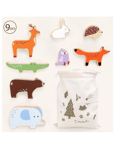 Bloques de Animales de Madera PairPear - Juego Educativo 9 Piezas