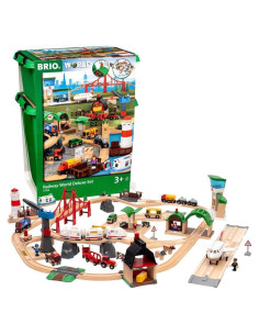Conjunto Deluxe de Ferrocarril BRIO 33766 - 106 Piezas de Madera