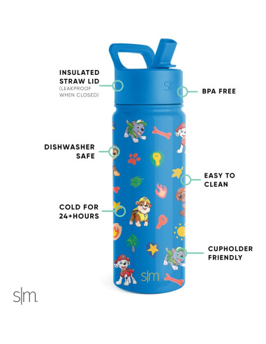 Botella de Agua Simple Modern 532ml Paw Patrol Tapa Pajita