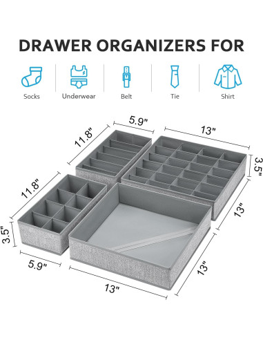 Organizador de Cajones Easortm 4 Piezas Gris Plegable