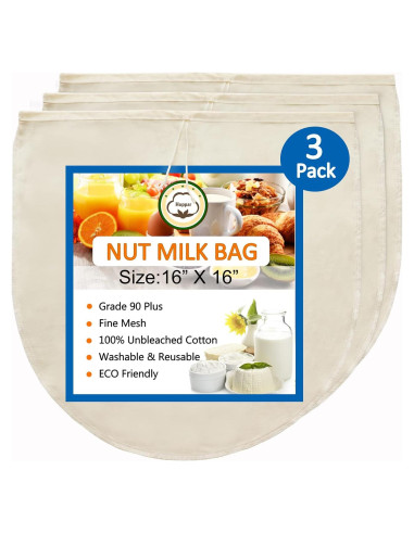 Paquete de 3 bolsas de leche de nuez Huppar 40.64x40.64cm algodón