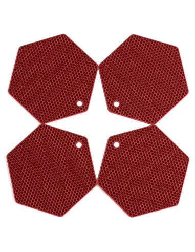 Juego de 4 Tapetes de Silicona Antideslizantes Colinda Rojo