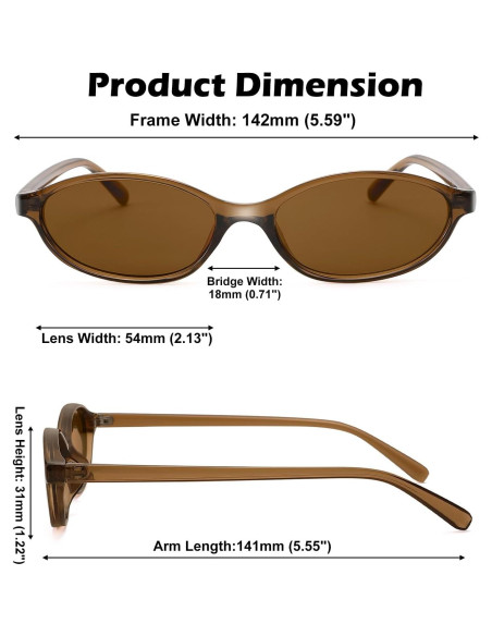 Gafas de sol ovaladas Y2K para mujeres - Lente 54mm - Marrón Gafas de sol ovaladas Y2K para mujeres - Lente 54mm - Marrón