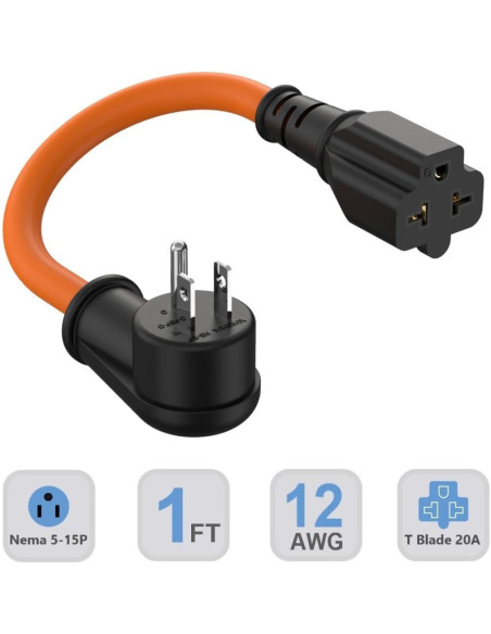 Adaptador de Enchufe 15A a 20A 0.3m 2Pack Nema 5-15P Adaptador de Enchufe 15A a 20A 0.3m 2Pack Nema 5-15P