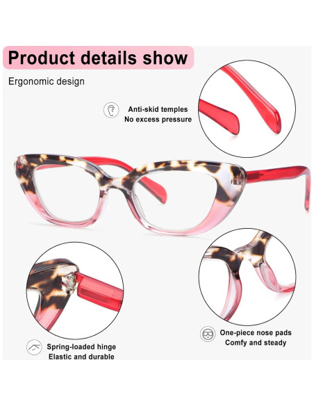 Paquete de 6 Gafas de Lectura Ojo de Gato para Mujeres con Luz Azul Paquete de 6 Gafas de Lectura Ojo de Gato para Mujeres con Luz Azul