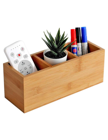 Organizador de Escritorio de Madera de Bambú YOSCO con 3 Compartimentos Organizador de Escritorio de Madera de Bambú YOSCO con 3 Compartimentos