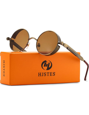 Gafas de sol redondas steampunk HJSUN10 con lentes HD