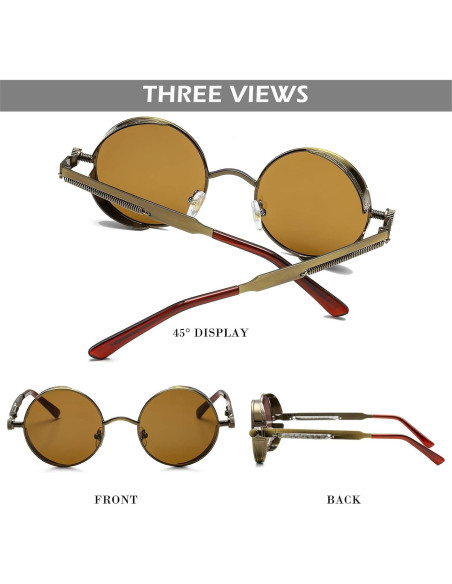 Gafas de sol redondas steampunk HJSUN10 con lentes HD Gafas de sol redondas steampunk HJSUN10 con lentes HD
