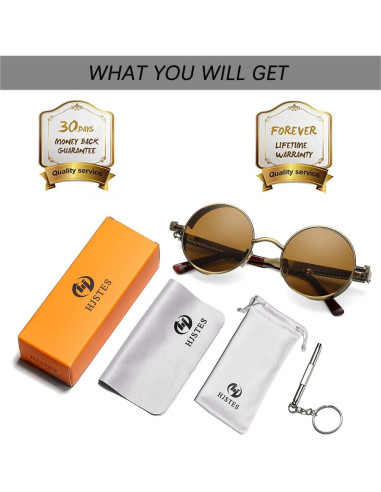 Gafas de sol redondas steampunk HJSUN10 con lentes HD