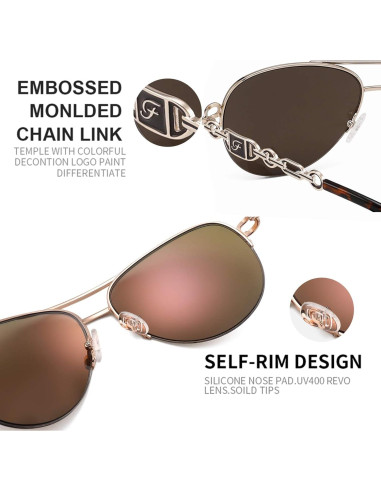 Gafas de sol aviador para mujeres UV 400 marco metal dorado