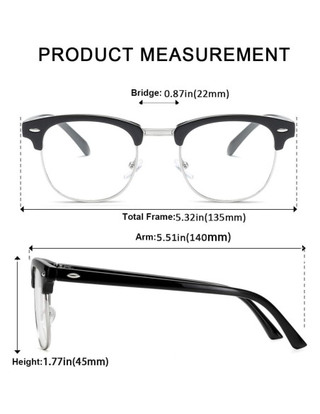 Gafas AISSWZBER Semi-Montura Vintage Lente Claro 50mm Gafas AISSWZBER Semi-Montura Vintage Lente Claro 50mm