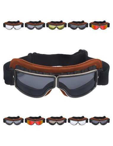 Gafas de Moto Vintage Peicees con Lentes Negros y Marco Claro