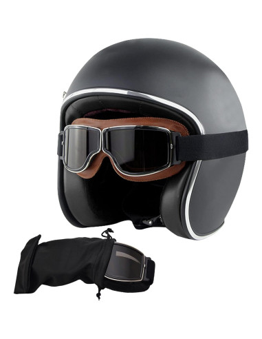 Gafas de Moto Vintage Peicees con Lentes Negros y Marco Claro