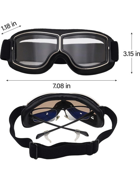 Gafas de Moto Vintage Peicees con Lentes Negros y Marco Claro Gafas de Moto Vintage Peicees con Lentes Negros y Marco Claro