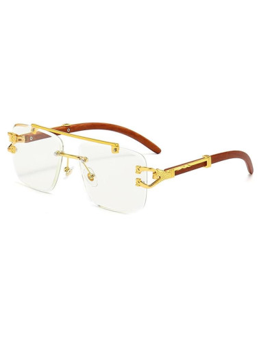 Gafas de sol cuadradas Junsika retro imitación madera UV400