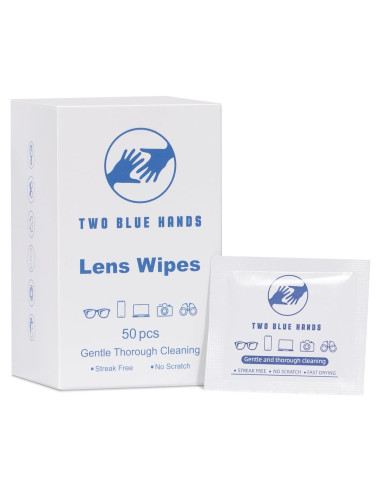 Toallitas desechables TWO BLUE HANDS para limpieza de lentes