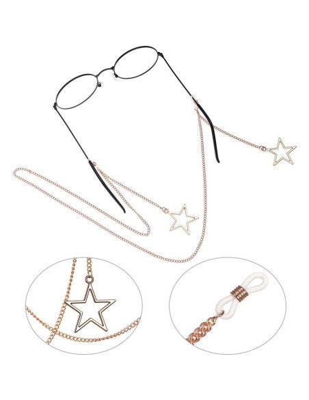 Cadena de Gafas HomeSoGood 2 PCS Metal Estrella Oro Plata 85 cm Cadena de Gafas HomeSoGood 2 PCS Metal Estrella Oro Plata 85 cm