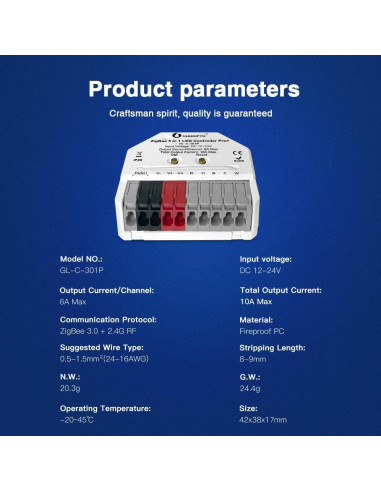 Controlador LED ZigBee GLEDOPTO Pro Mini 12-24V 5 Modos