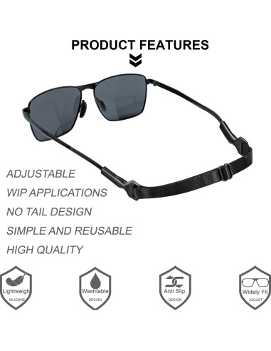 3 Soportes Ajustables para Gafas Correa Elástica Negra