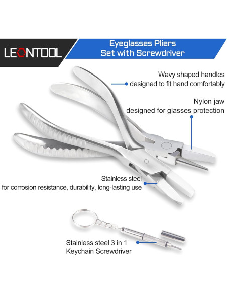 Juego de Pinzas para Gafas LEONTOOL con Destornillador Juego de Pinzas para Gafas LEONTOOL con Destornillador
