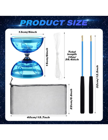 Juego de Diabolo Chino Simgoing LED Azul con Palos y Bolsa Juego de Diabolo Chino Simgoing LED Azul con Palos y Bolsa