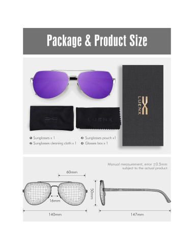 Gafas de sol LUENX Aviador Polarizadas UV400 para Unisex