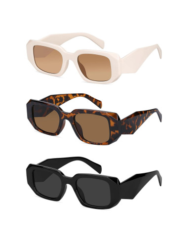 Gafas de sol rectangulares unisex - UV400 - Paquete de 3
