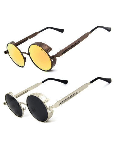 Gafas de sol redondas RONSOU UV400 estilo steampunk