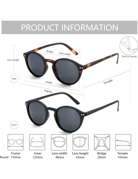 Gafas de sol polarizadas ZENOTTIC unisex 2 paquetes retro UV400 Gafas de sol polarizadas ZENOTTIC unisex 2 paquetes retro UV400