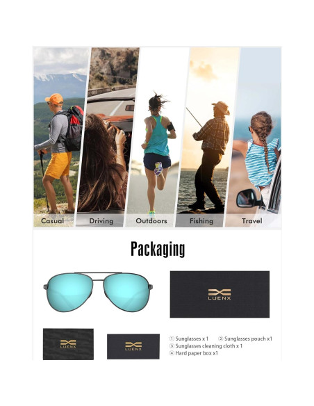 Gafas de sol LUENX Aviador polarizadas UV400 para hombres Gafas de sol LUENX Aviador polarizadas UV400 para hombres