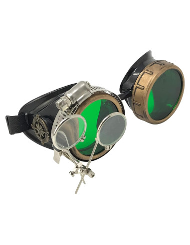 Gafas Steampunk UMBRELLALABORATORY con Lentes Verdes y Lupa