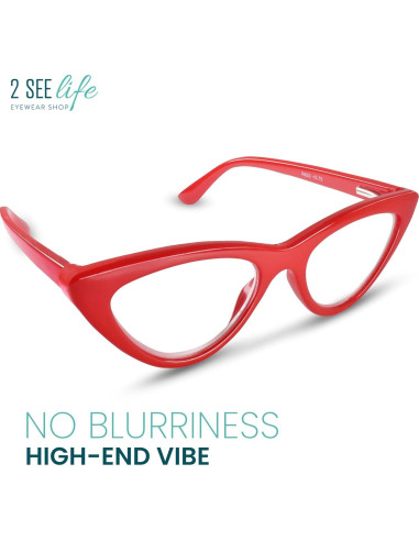 Gafas de lectura Cat Eye rojas 1.25x para mujeres - 2SeeLife