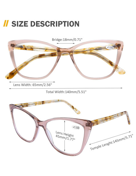 Gafas de Lectura AQWANO Anti Luz Azul Estilo Cateye 2.25 Gafas de Lectura AQWANO Anti Luz Azul Estilo Cateye 2.25