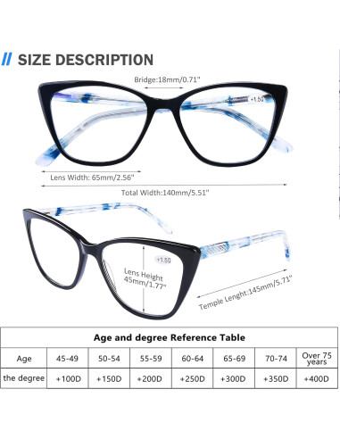 Gafas de Lectura AQWANO Anti Luz Azul Estilo Cateye 2.75