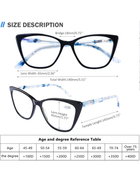 Gafas de Lectura AQWANO Anti Luz Azul Estilo Cateye 2.75 Gafas de Lectura AQWANO Anti Luz Azul Estilo Cateye 2.75