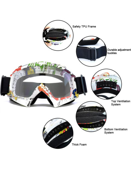 Gafas de Motocross SPOSUNE MT-003 Lente Boom&Clear UV400 Gafas de Motocross SPOSUNE MT-003 Lente Boom&Clear UV400
