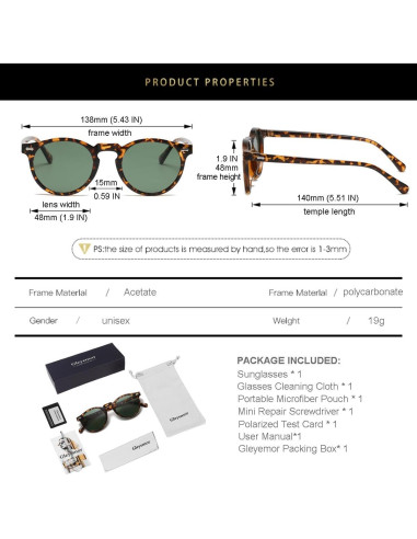 Gafas de Sol Gleyemor GL886 Polarizadas UV400 Marco Tortuga