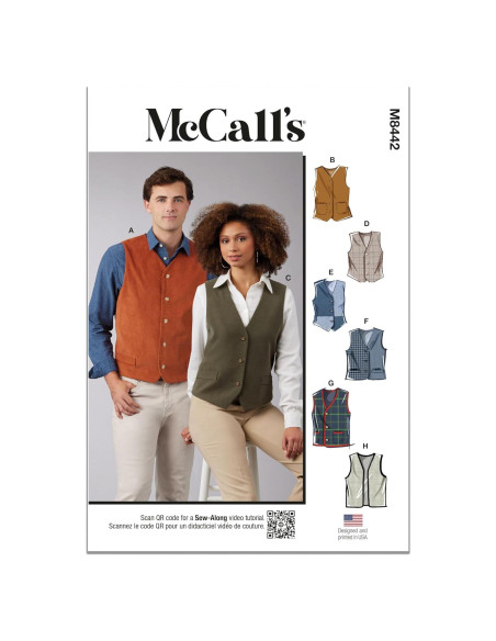 Kit de Patrón de Costura McCall's M8442 para Chalecos Unisex XS-XL Kit de Patrón de Costura McCall's M8442 para Chalecos Unisex XS-XL