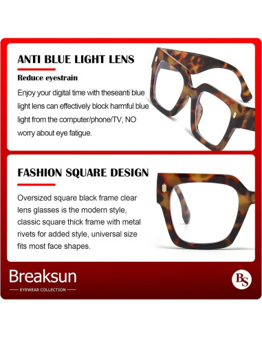 Gafas de bloqueo luz azul Breaksun B40 cuadradas grandes