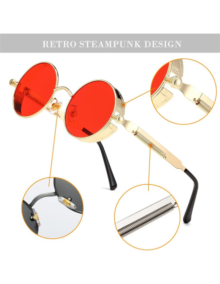 Gafas de sol steampunk HJSUN10 rojas 46mm unisex Gafas de sol steampunk HJSUN10 rojas 46mm unisex