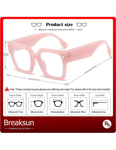 Gafas de bloqueo luz azul Breaksun B40 grandes cuadradas
