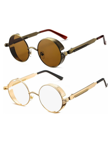 Gafas de sol redondas Steampunk HJSUN10 con lentes HD