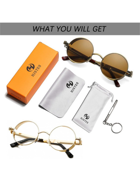 Gafas de sol redondas Steampunk HJSUN10 con lentes HD Gafas de sol redondas Steampunk HJSUN10 con lentes HD