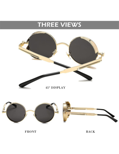 Gafas de sol redondas steampunk HJSUN10 con lentes HD