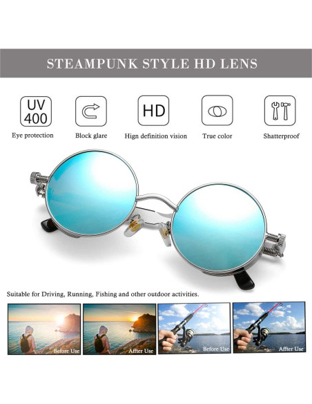 Gafas de sol redondas steampunk HJSUN10 con lentes UV400 Gafas de sol redondas steampunk HJSUN10 con lentes UV400