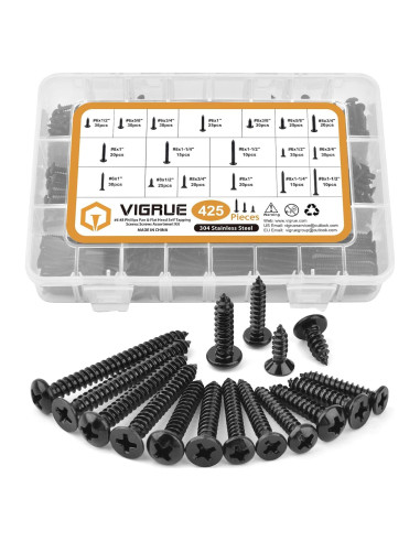 Juego de Tornillos de Madera VIGRUE 425PCS Acero Inoxidable 304