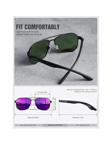Gafas de sol LUENX Aviador Polarizadas UV400 61mm Hombres