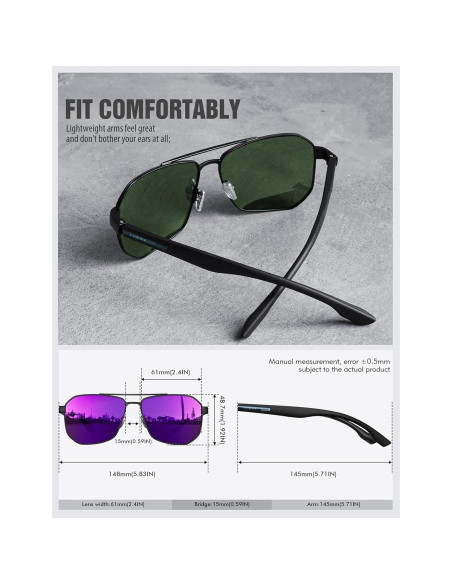 Gafas de sol LUENX Aviador Polarizadas UV400 61mm Hombres Gafas de sol LUENX Aviador Polarizadas UV400 61mm Hombres