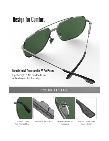Gafas de sol aviador LUENX polarizadas UV400 verdes